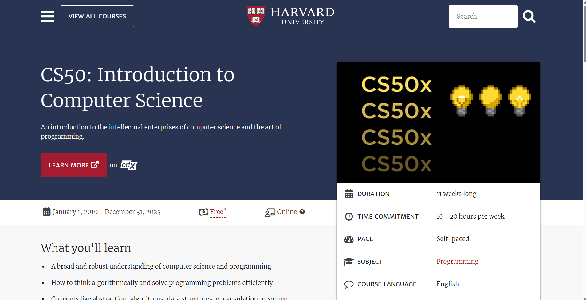 CS50: Introduction to Computer Science course image