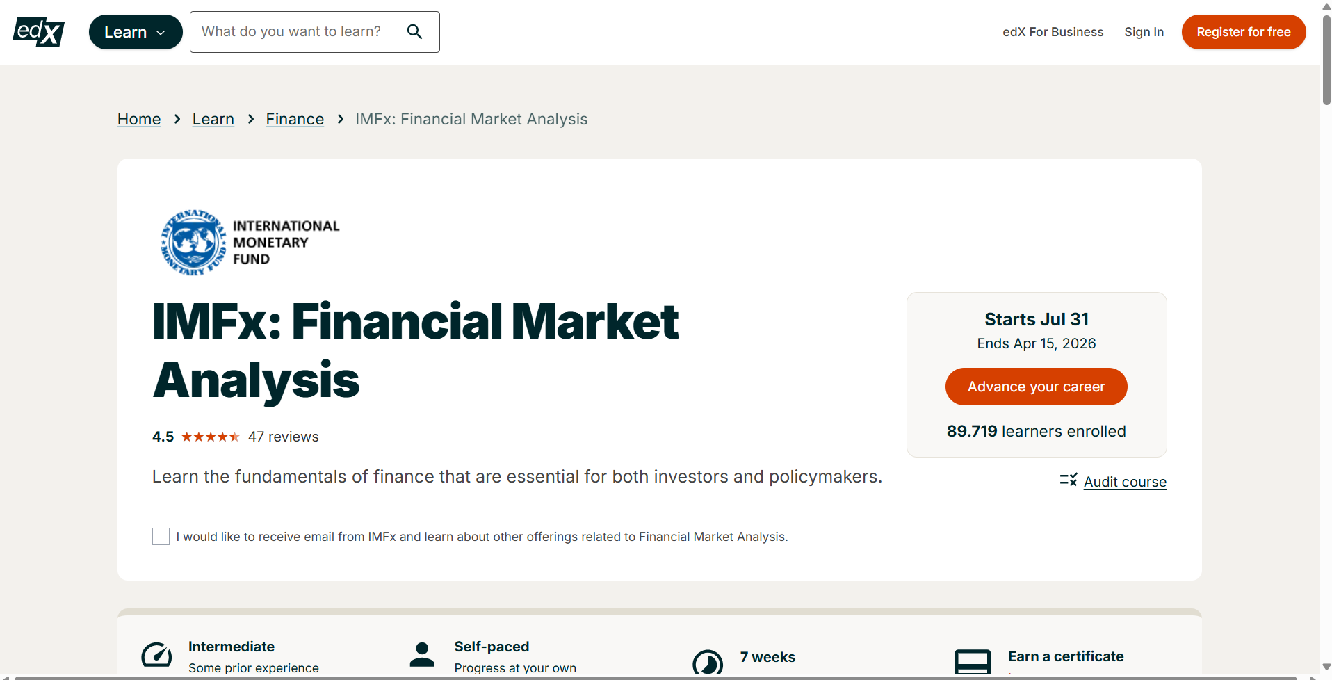 Financial Market Analysis course image