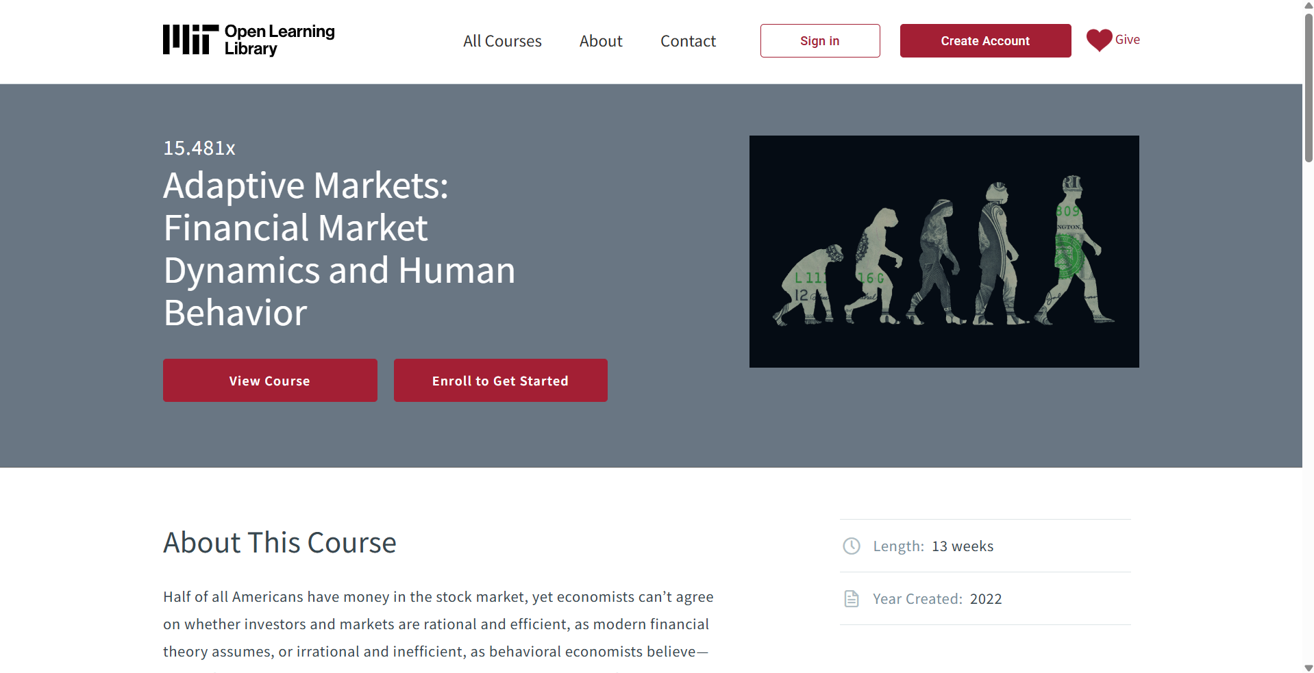 Adaptive Markets: Financial Market Dynamics and Human Behavior course image