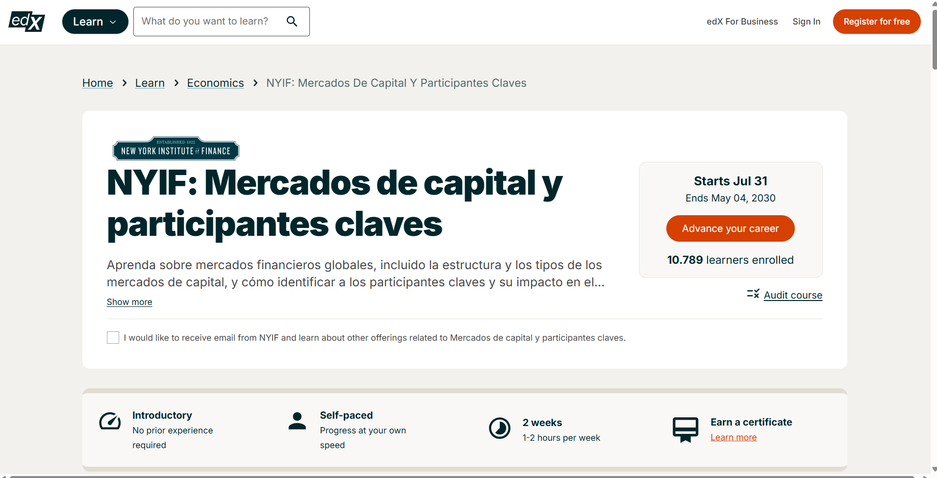 Mercados de capitales y participantes claves course image
