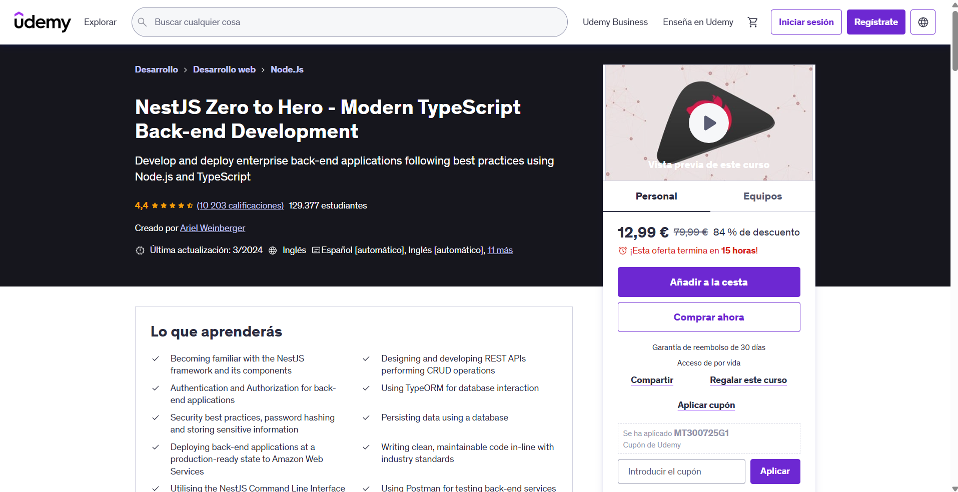 NestJS Zero to Hero - Modern TypeScript Back-end Development course image