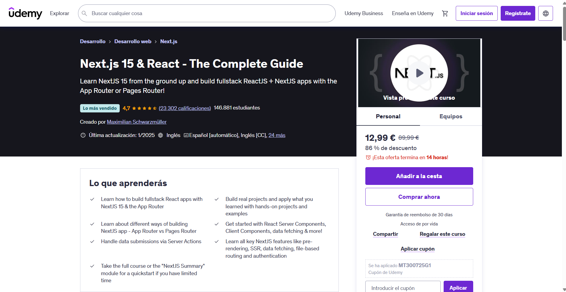 Next.js & React - The Complete Guide course image